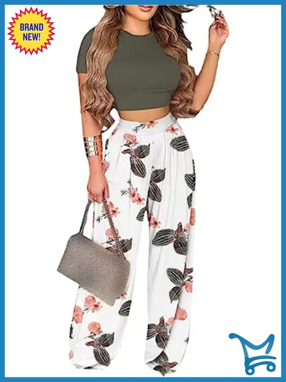 Crop Top & Wide Leg Pants Set - 2 Piece Tracksuit Workout Set